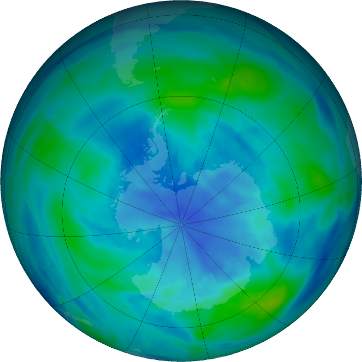 Antarctic ozone map for 11 April 2023